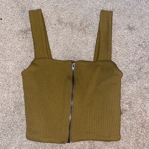 Aerie offline cropped zip up tank top light brown.